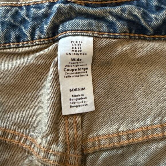 H&M Ultra High Rise Wide Leg Medium Wash Denim Jeans Plus Size 22 Distressed NEW - Picture 5 of 10